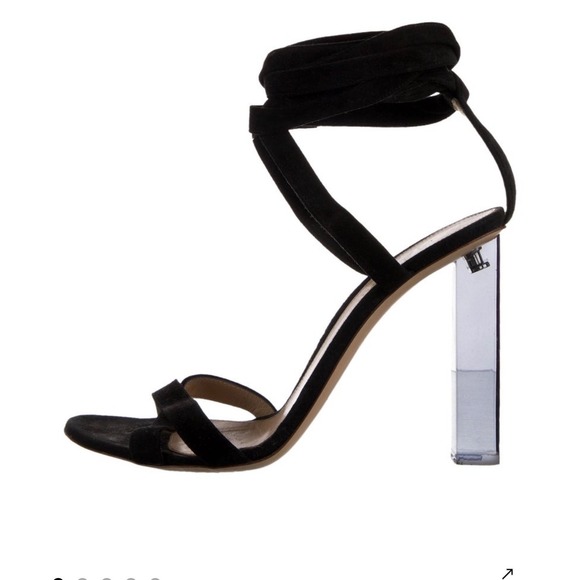 Gianvito Rossi Black Suede Ankle Tie Lucite Block Heel Sandals 38.5 Italy - Picture 3 of 8